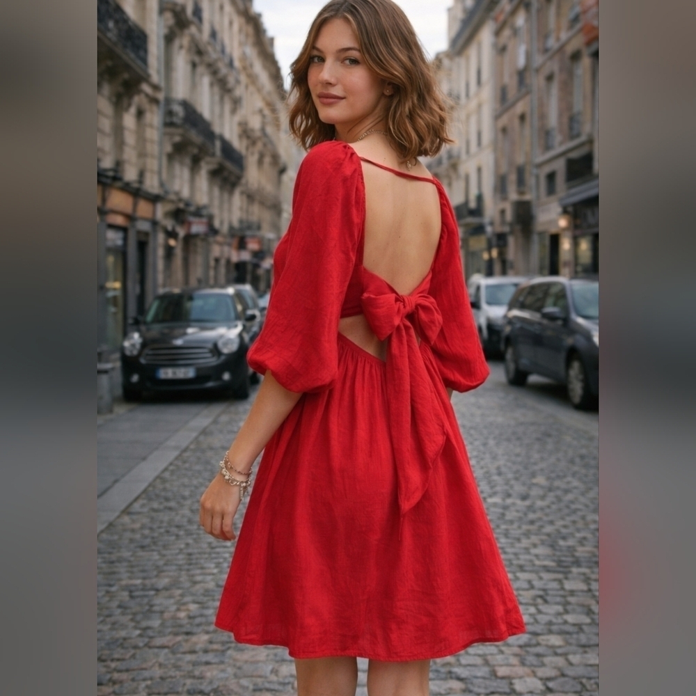 NWT Davi & Dani Textured Red Women's Dress With Tie Back Size 1X - Picture 2 of 14